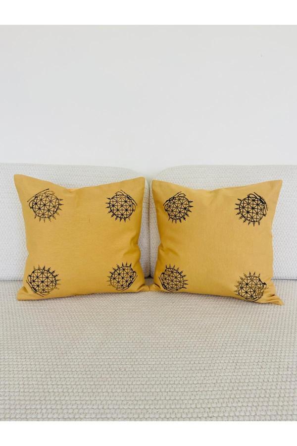 The Boho Home Decor Mitoloji Serisi - Hitit Güneşi Keten Dekoratif Kırlent Kılıfı - Image 1