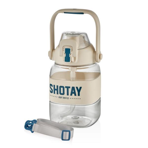 Shotay Ribbon Grib Su Matarası Tritan Beyaz 1000Ml - Image 1