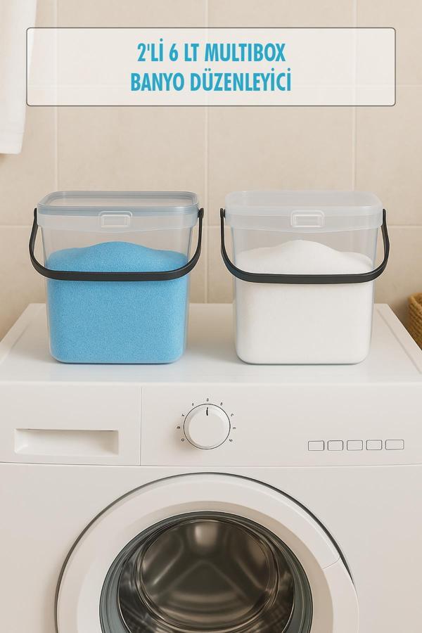 2’li Multibox Deterjanlık Kutusu & Banyo Düzenleyici & Saklama Kutusu 6 Lt Şeffaf - Image 1