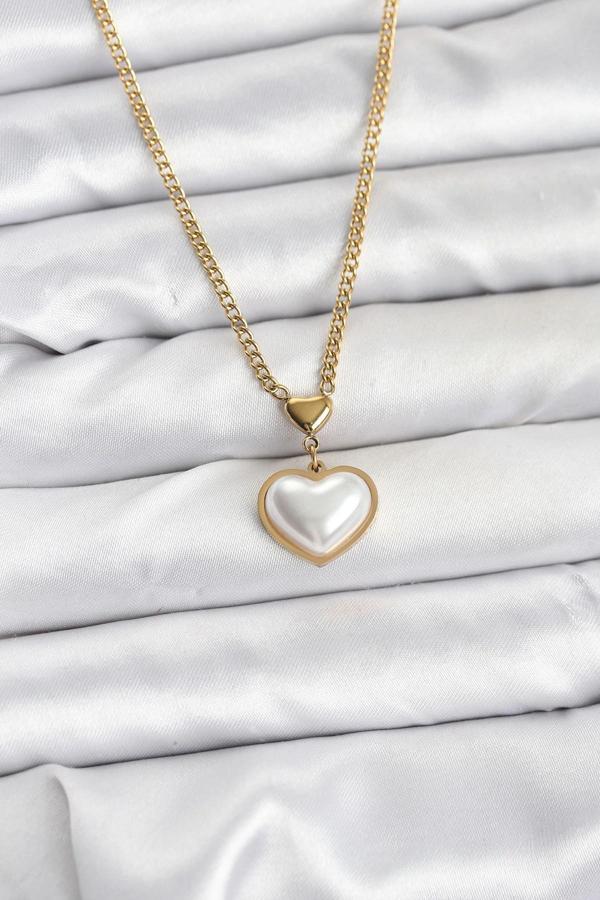 316L Çelik Zincir Gold Renk Bombeli Kalp Model Kadın Kolye - Image 1