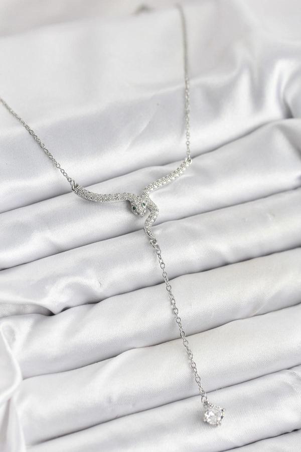 316L Çelik Zincir Gümüş Renk Yılan Model Y Kolye - Image 1