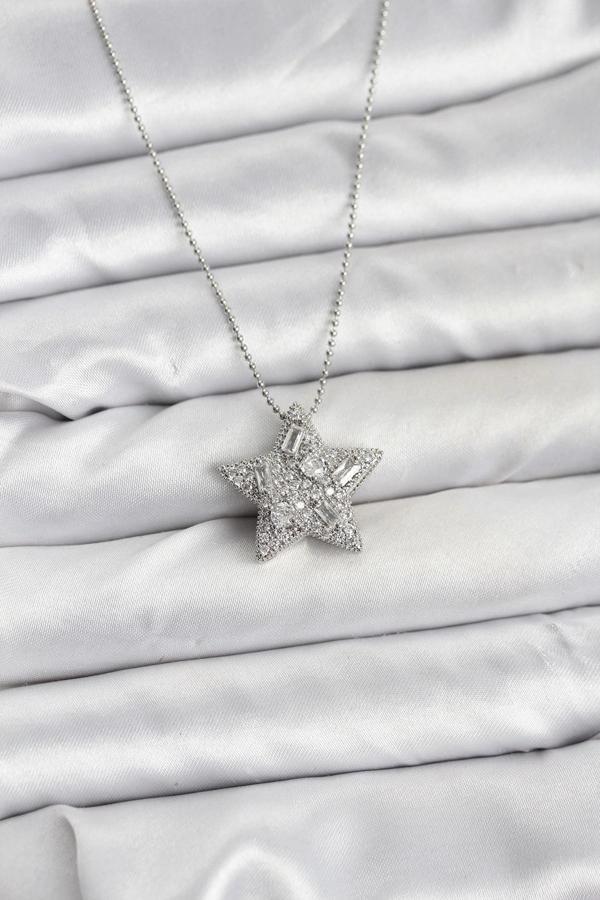 316L Çelik Zincir Gümüş Renk Zincirli Gümüş Yıldız Model Kadın Kolye - Image 1