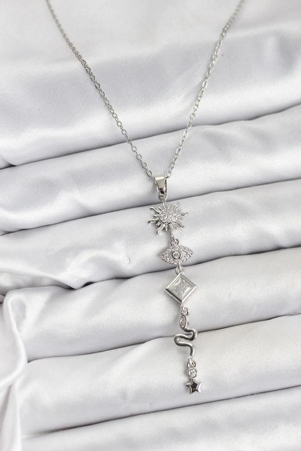 316L Çelik Zincir Gümüş Renk Güneş ve Enerji Model Kadın Y Kolye - Image 1