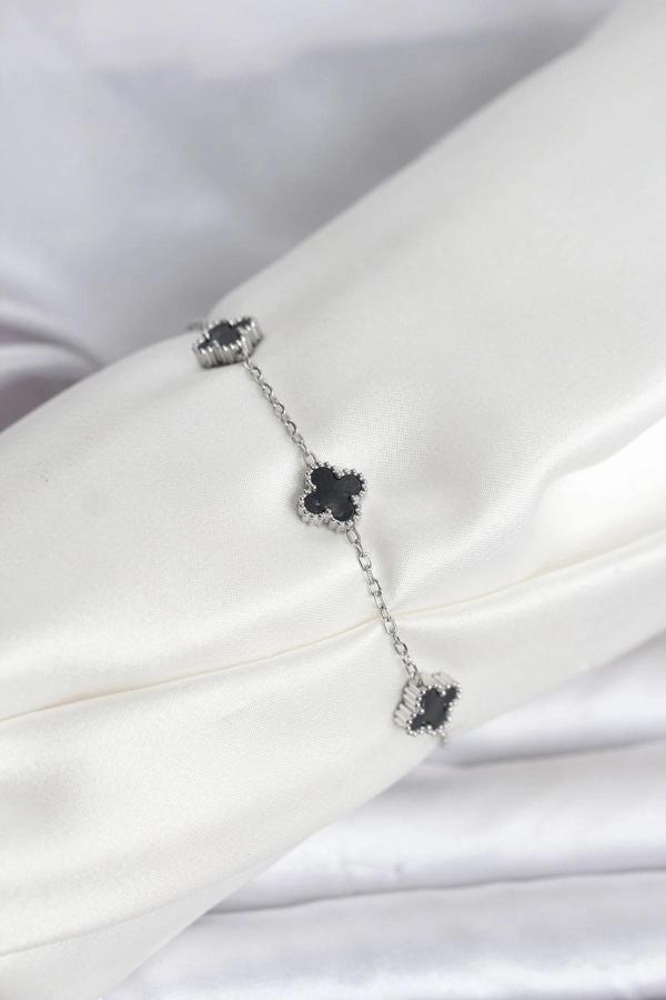 316L Çelik Gümüş Renk Siyah Baby Boy Yonca Bileklik - Image 1