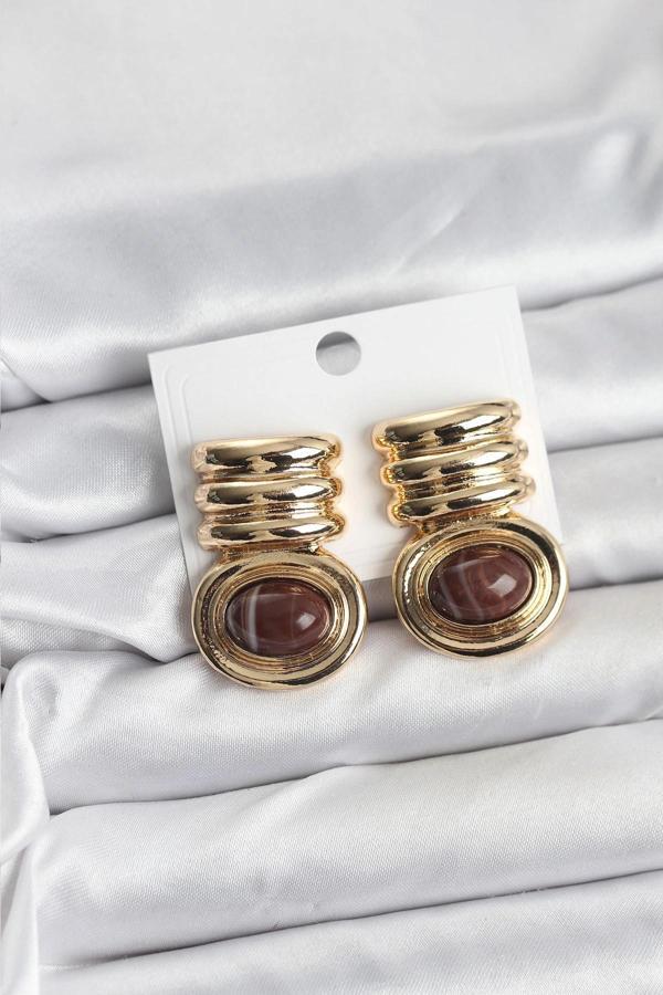 Pirinç Gold Kahverengi Renk Vintage Kadın Küpe - Image 1