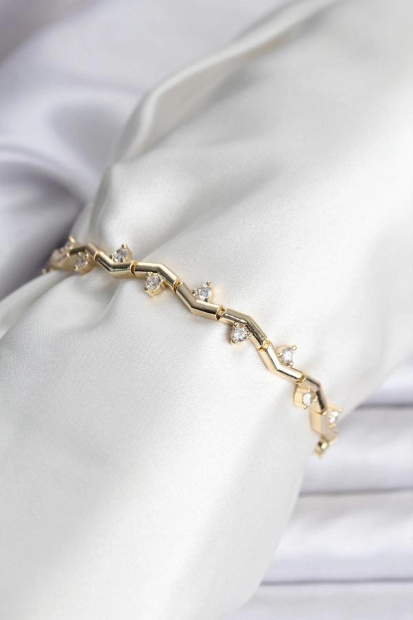 Zikzak Model Pirinç Gold Renk Bileklik - Image 1
