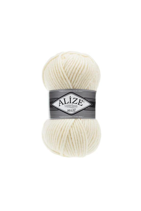 Alize Süperlana Maxi Kalın El Örgü Ipi 01 Krem - Image 1