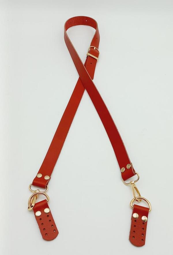 Çanta Aksesuar Gerçek Deri Ayarlı Uzun Sap 2.3X130 Kırmızı Light Gold Metalli - Image 1