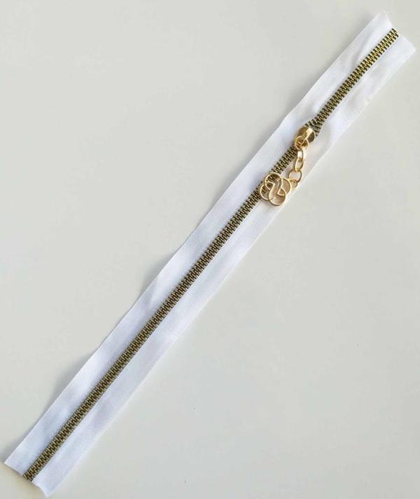 Çanta Aksesuar Başlıklı Fermuar 30 Cm Light Gold Metal Beyaz - Image 1