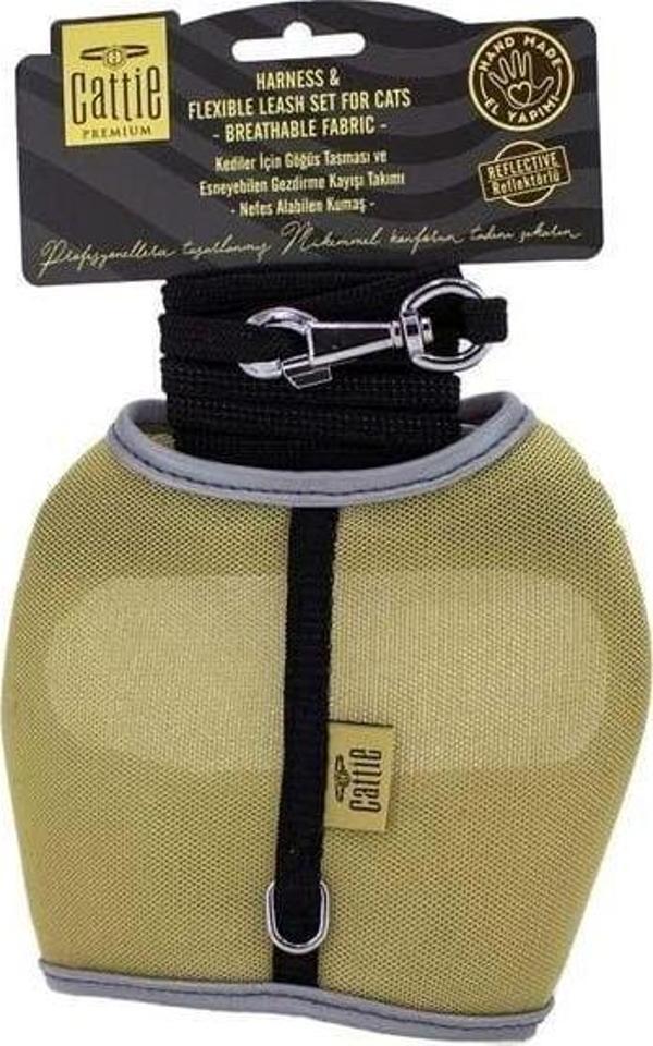 Cattie Havalı Dokuma Kedi Göğüs ve Gezdirme Takımı Medium Bej 1x25-35 Cm - Image 1