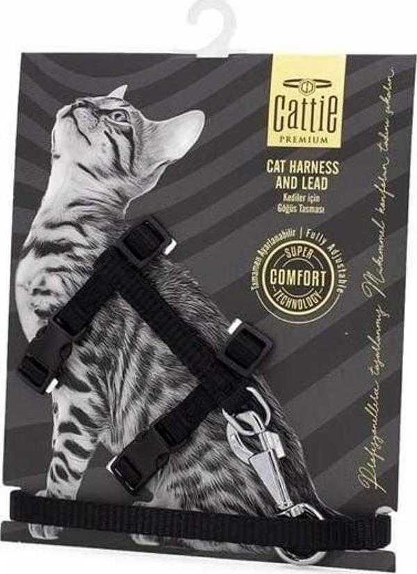 Cattie Kedi Göğüs ve Gezdirme Tasma Takımı Siyah 1x25-40 Cm - Image 1