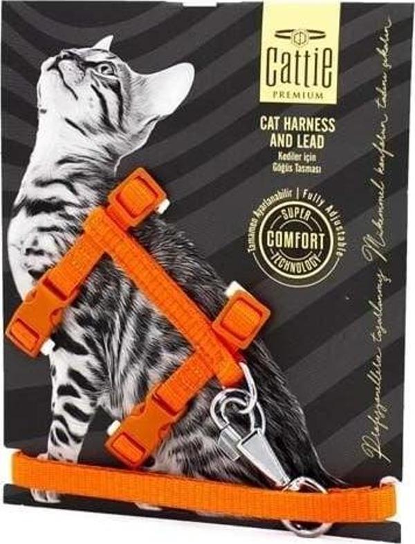 Cattie Kedi Göğüs ve Gezdirme Tasma Takımı Turuncu 1x25-40 Cm - Image 1