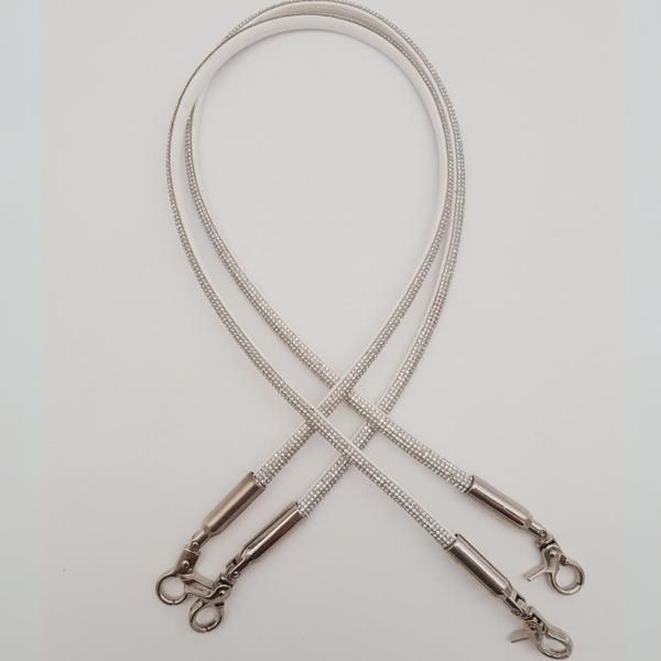 Çanta Aksesuar Taşlı Kancalı Kovanlı Çift Çanta Sapı Gümüş Renk - Image 1