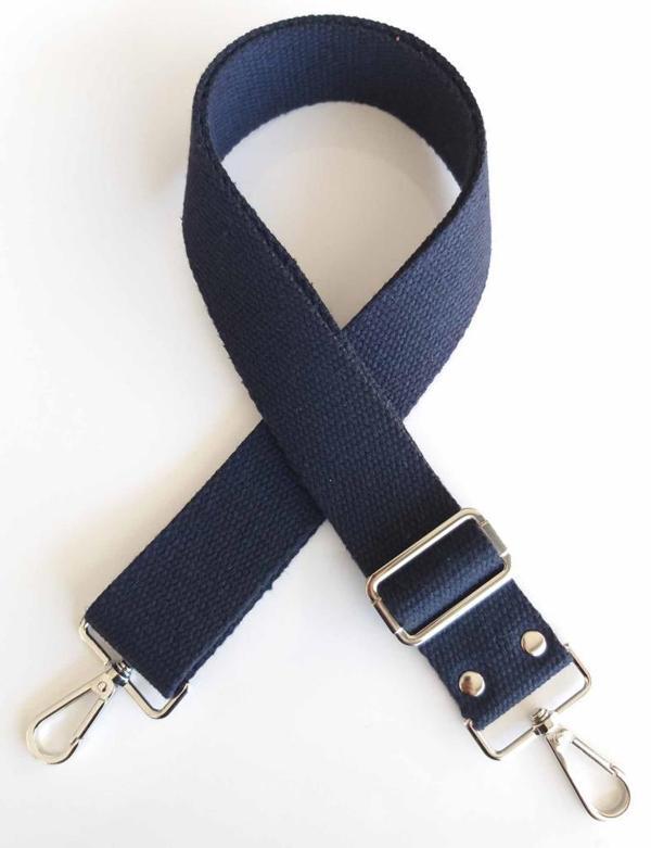 Çanta Aksesuar Pamuklu Kolon 120X4 Cm Gümüş Metal Lacivert - Image 1