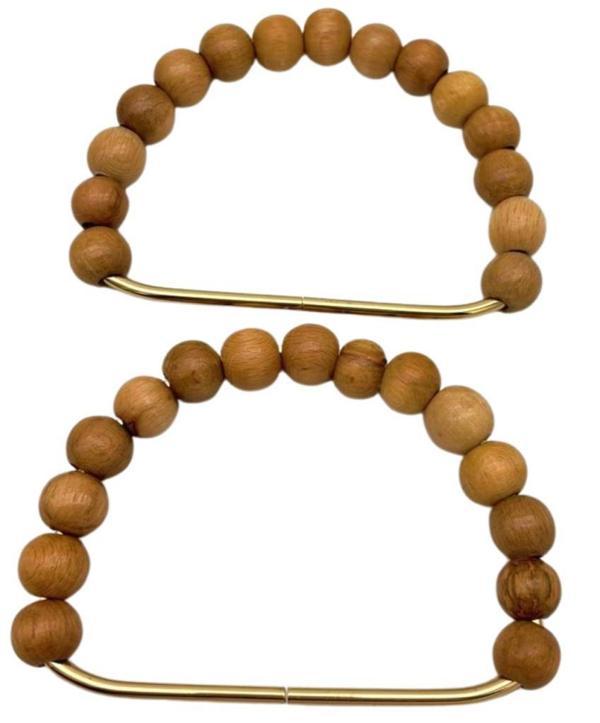 Çanta Aksesuar 12x10 cm D Model Ahşap Boncuklu Açık Renk Çift Çanta Sapı - Image 1