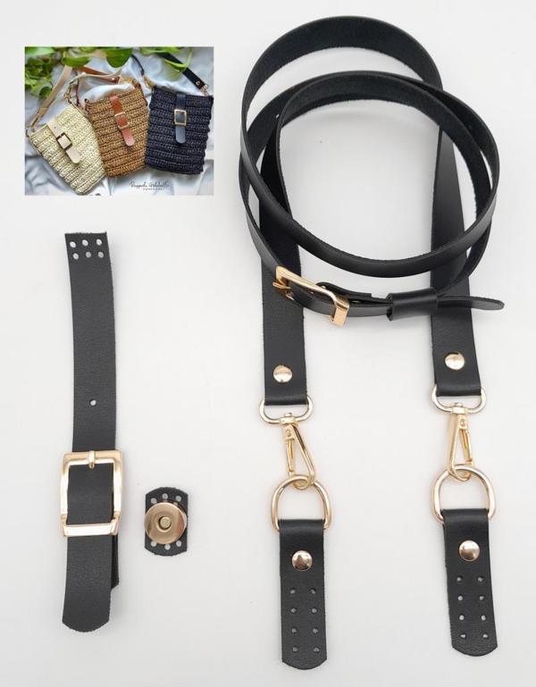 Çanta Aksesuar Siyah Tek Kat Suni Deri Çanta Seti Light Gold Metalli - Image 1