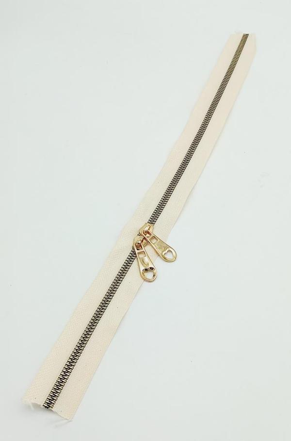 Çanta Aksesuar Çift Başlı Krem Fermuar Light Gold Metal 40 Cm - Image 1