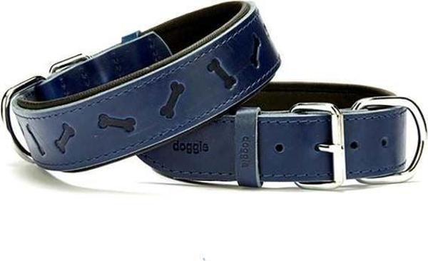 Doggie Comfort Deri Kemik Desenli Köpek Boyun Tasması Large Mavi 4x57-65 Cm - Image 1