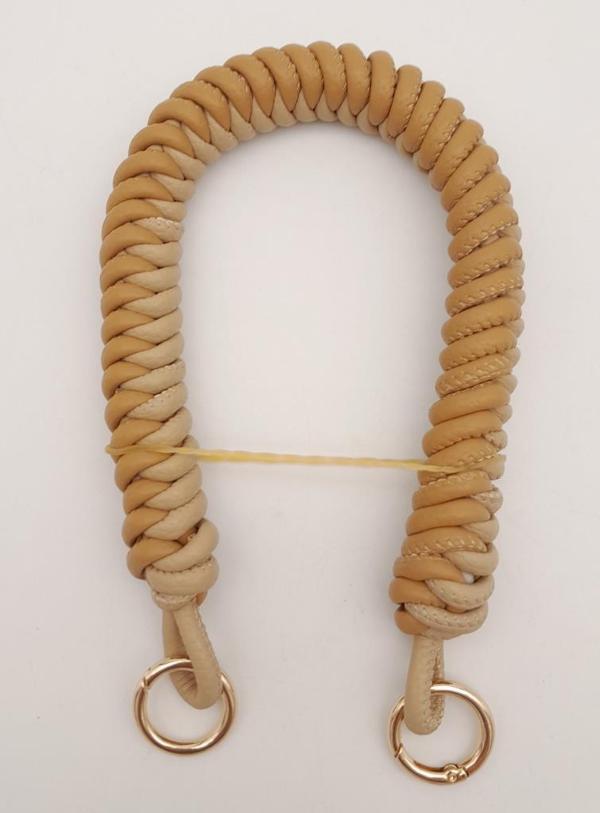 Çanta Aksesuar 42 cm Bej Sütlü Kahve Renk Örgü Model Suni Deri Çanta Sapı Light Gold Metalli - Image 1