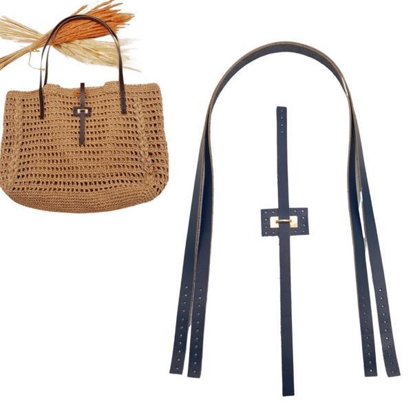 Çanta Aksesuar Gerçek Deri Köprü Kilitli Çanta Seti Lacivert Renk Light Gold Metalli - Image 1