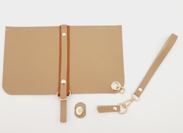 Çanta Aksesuar Suni Deri Abiye Cluch Çanta Seti Vizon Renk Light Gold Metalli - Image 1