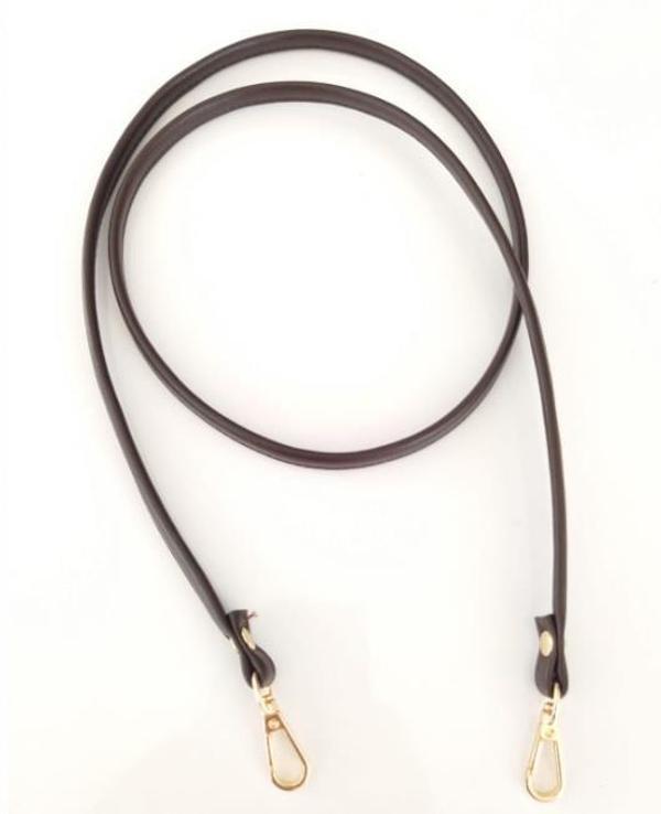 Çanta Aksesuar Spagetti Model Çanta Sapı Koyu Kahve Renk Light Gold Metal - Image 1