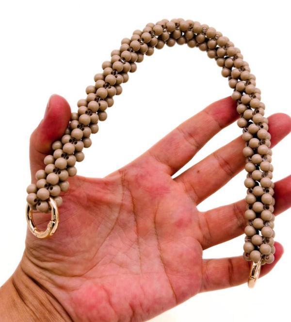 Çanta Aksesuar 31 cm Vizon Boncuklu Kare Model Çanta Sapı Yaylı Halkalı - Image 1