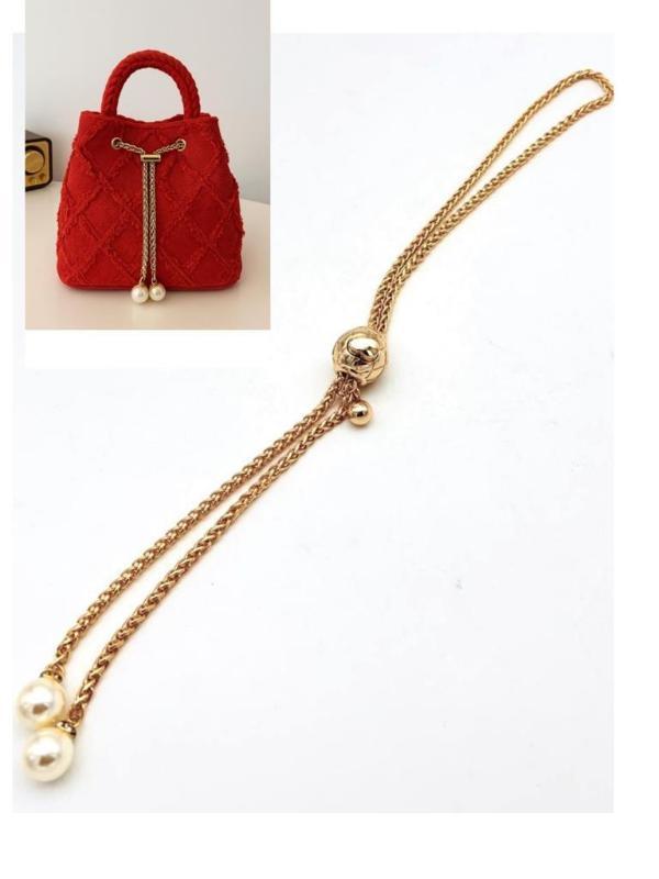 Çanta Aksesuar İncili Zincir Çanta Büzgüsü Light Gold Renk Yuvarlak Model - Image 1