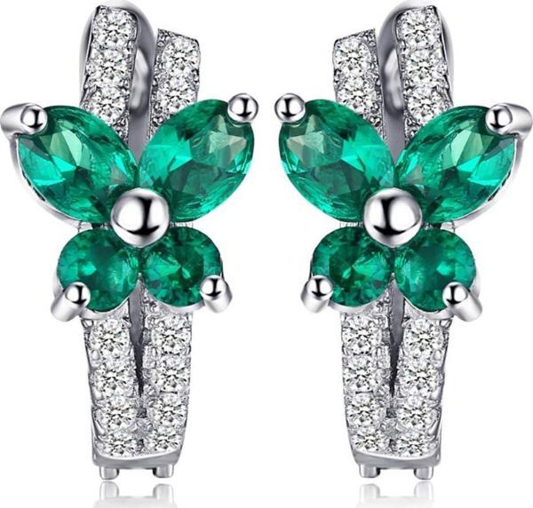 Brezza Lusso Zümrüt Taşlı Işıltılı Diamond Fiyonk Kelebek Kadın Gümüş Küpe - Image 1