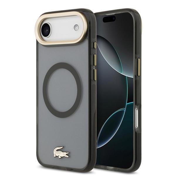 Lacoste İphone 17 Air Kılıf Orjinal Lisanslı M-Safe Özellikli Gold Timsah Logolu Buzlu Kapak Siyah - Image 1