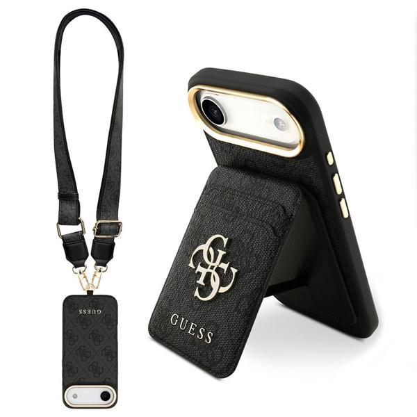 Guess İphone 17 Air Uyumlu Kılıf Lisanslı M-Safe Özellikli Askılı Ve 4G Logo Kartlıklı Kapak Siyah - Image 1