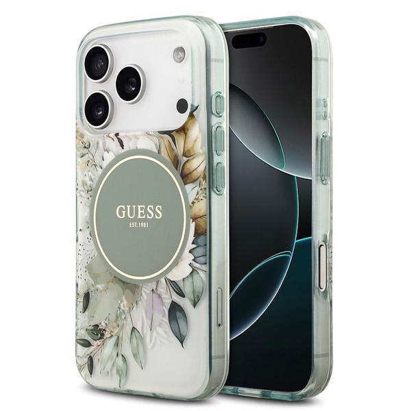 Guess İphone 17 Pro Max Uyumlu Kılıf Lisanslı M-Safe Şarj Özellikli Flower Tonal Circle Kapak Yeşil - Image 1