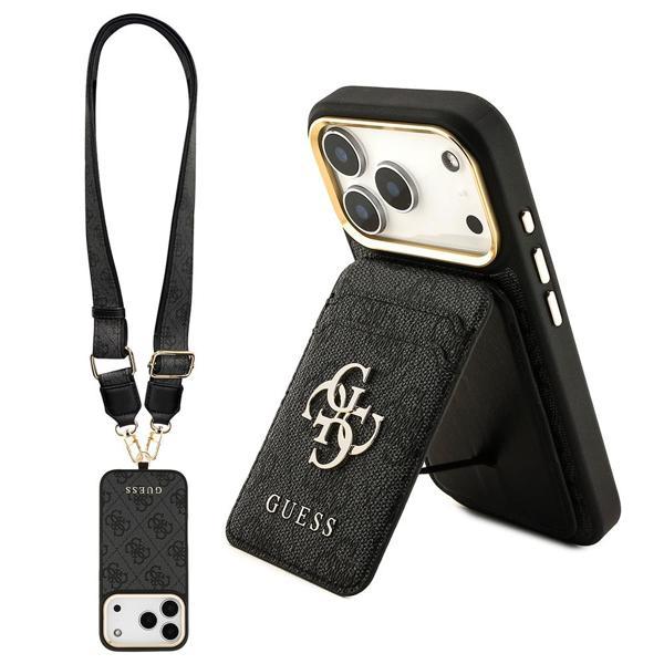 Guess İphone 17 Pro Uyumlu Kılıf Lisanslı M-Safe Özellikli Askılı Ve 4G Logo Kartlıklı Kapak Siyah - Image 1