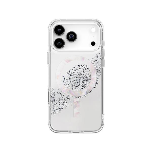 Coehl İphone 17 Pro Max Uyumlu Kılıf M-Safe Şarj Parlak Desenli Crystelle Kapak Gümüş - Image 1