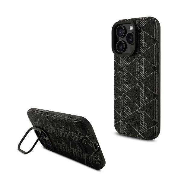 Lacoste İphone 16 Pro Max Kılıf Lisanslı M-Safeli Standlı Pu Karışık Monogram Desenli Kapak Siyah - Image 1