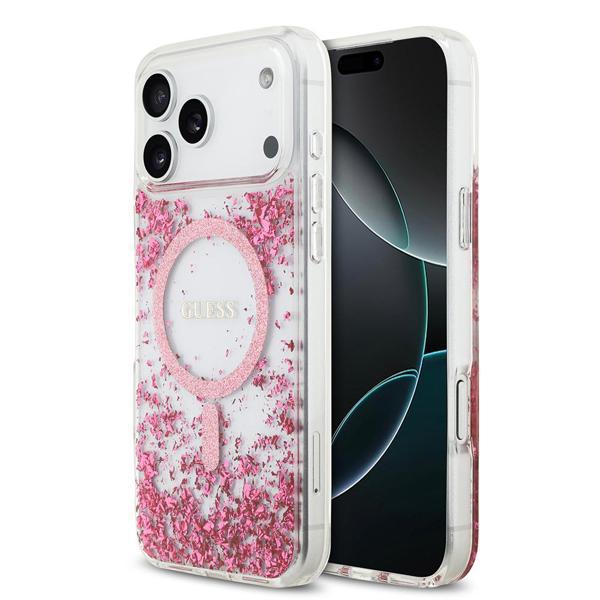 Guess İphone 17 Pro Max Uyumlu Kılıf Lisanslı M-Safe Özellikli Transparan Resin Bottom Kapak Pembe - Image 1