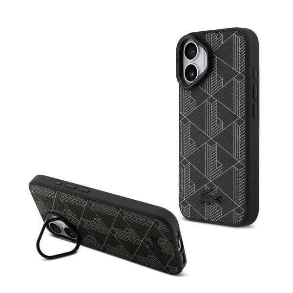 Lacoste İphone 17 Kılıf Lisanslı M-Safeli Standlı Pu Deri Karışık Monogram Desenli Kapak Siyah - Image 1