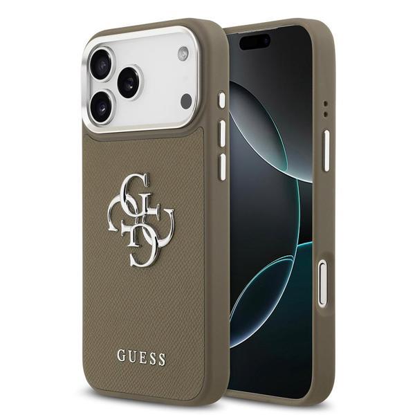 Guess İphone 17 Pro Max Uyumlu Kılıf Orjinal Lisanslı Grained 4G Metal Büyük Logolu Kapak Kahverengi - Image 1