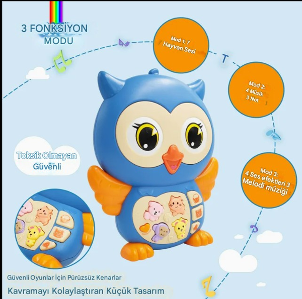 Baykuş Eğitici Bebek Piyanosu - Mavi - Image 1