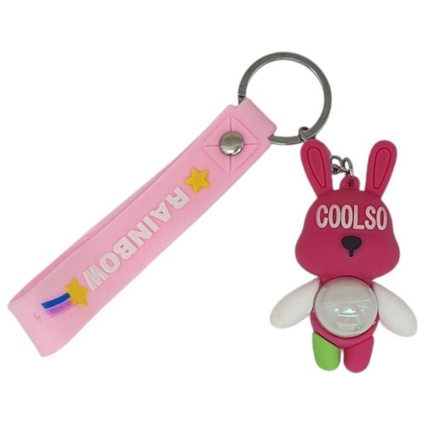 Figürlü ve Işıklı Silikon Anahtarlık -  Tavşan - Pembe - Image 1