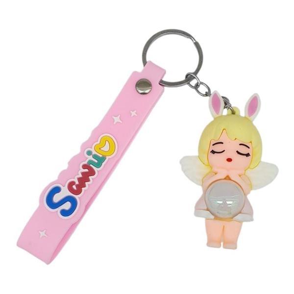 Figürlü ve Işıklı Silikon Anahtarlık -  Kız Figür - Beyaz - Image 1