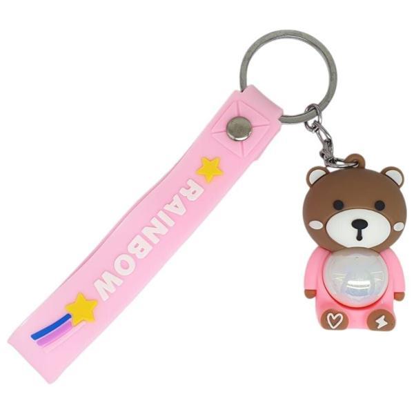 Figürlü ve Işıklı Silikon Anahtarlık -  Ayıcık - Pembe - Image 1