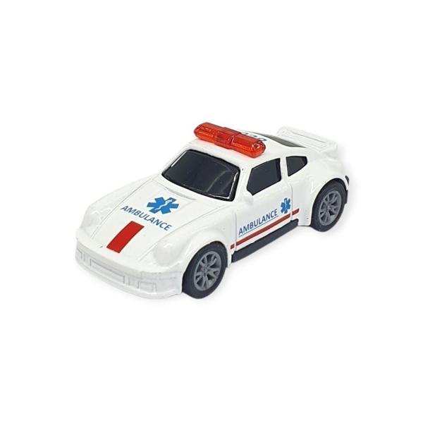 Çek Bırak Metal Küçük Arabalar 8 cm - SH40031 - Beyaz Ambulans Arabası - Image 1