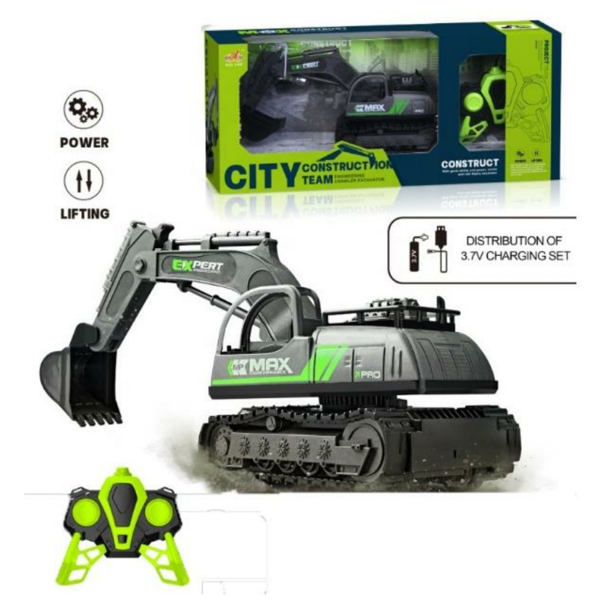 İş Makinaları Serisi - Şarjlı Uzaktan Kumandalı Excavator - Yeşil - Image 1