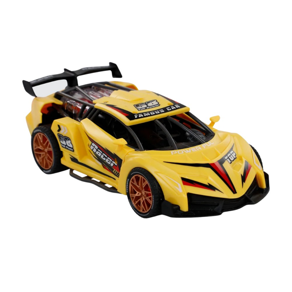 Sürtmeli Sesli Işıklı Spor Arabalar 18 cm - Sarı - Image 1