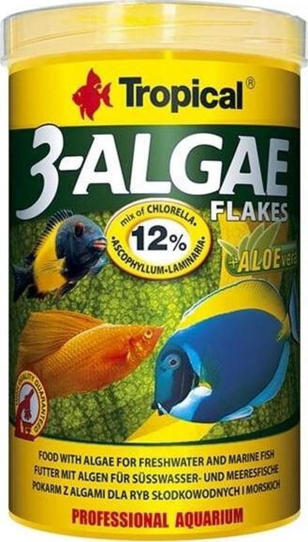 Tropical 3-Algae Flakes Tatlı ve Tuzlu Su Balıkları için Yosunlu Yem 100 Ml 20 Gr - Image 1