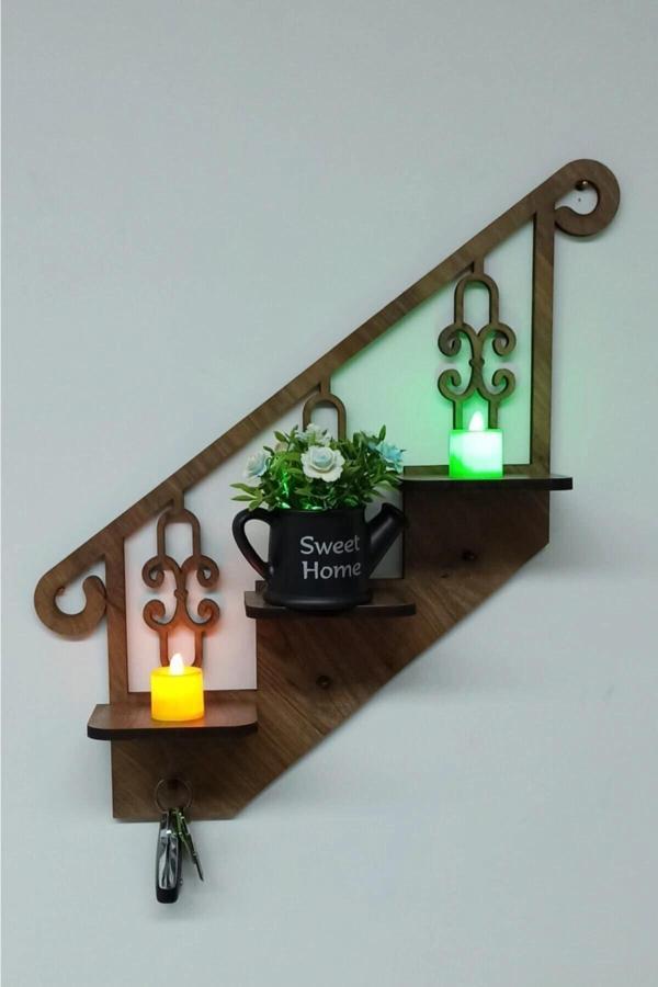 Dekoratif Ahşap Anahtarlık, Çok Amaçlı Dekoratif Raf - Image 1