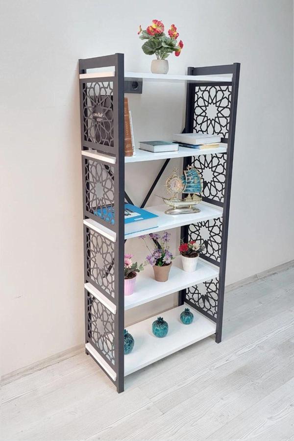 Desenli, Lazer Kesim, Metal, 5'li Raf,çiçeklik,kitaplık, Dolap - Image 1