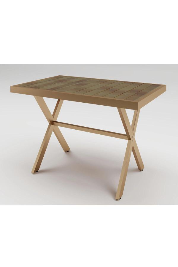 ELMAS X METAL AYAK İROKO AHŞAP BAHÇE MOBİLYASI MASA 70x110cm - Image 1