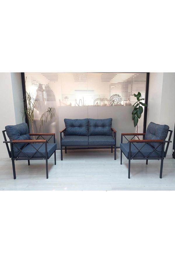 Safir Bahçe,balkon,çayseti,teras,cafe Mobilyası Koltuk Oturma Takımı Grubu-mavi Metal Kanepe Oturak - Image 1